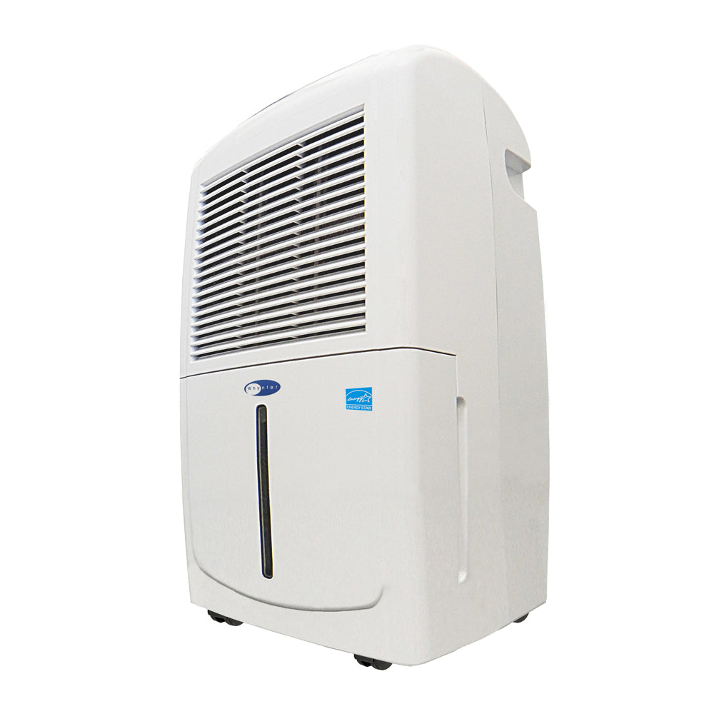 A white rectangular device with a vent, the Whynter Energy Star 50 Pint High Capacity up to 4000 sq ft Portable Dehumidifier with Pump.